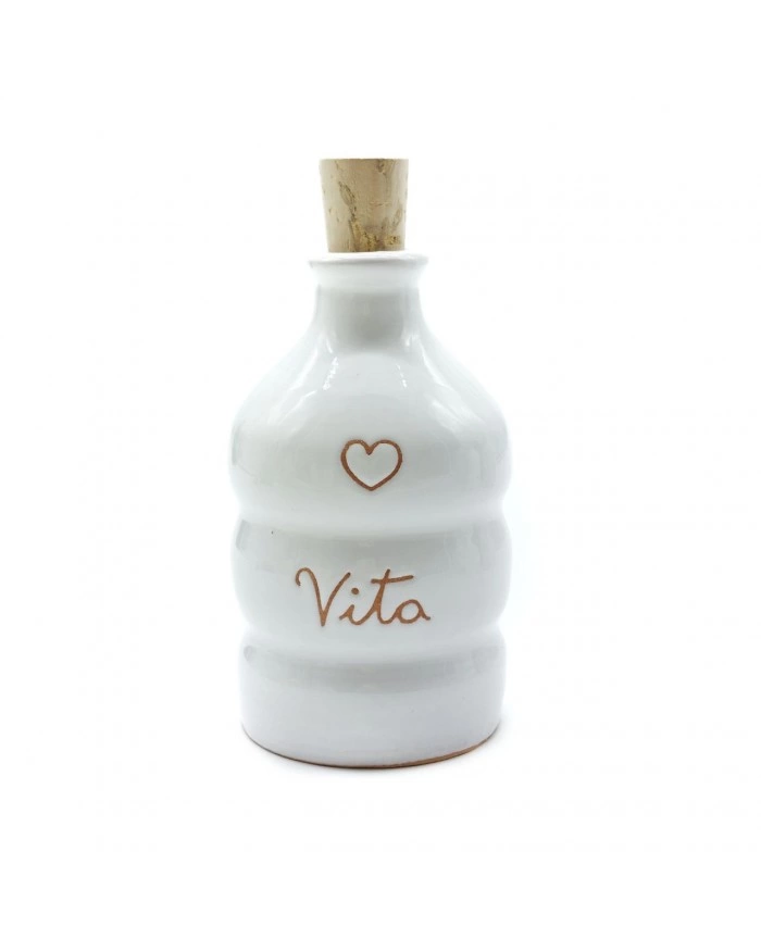 Bottiglia Bianca 100 ml "Vita" Incisione Cuore in Ceramica