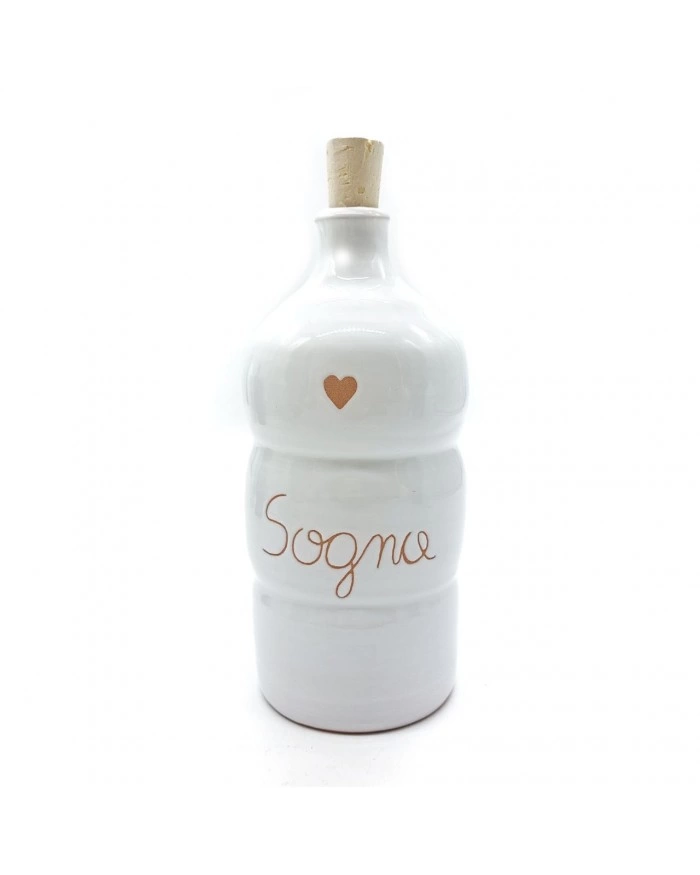 Bottiglia Bianca 500 ml "Sogna" Decoro Cuore in Ceramica