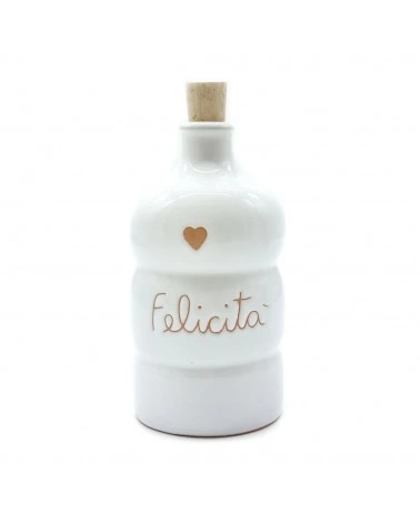 Bottiglia Bianca "Felicità" Decoro Cuore 250 ml in Ceramica
